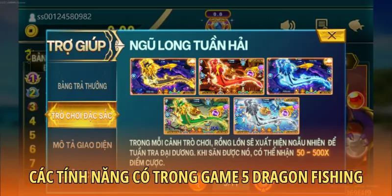 Các tính năng có trong game 5 dragon fishing