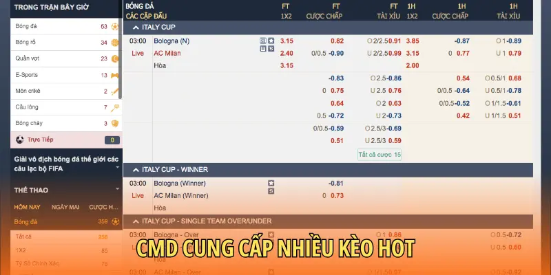 CMD cung cấp nhiều kèo hot